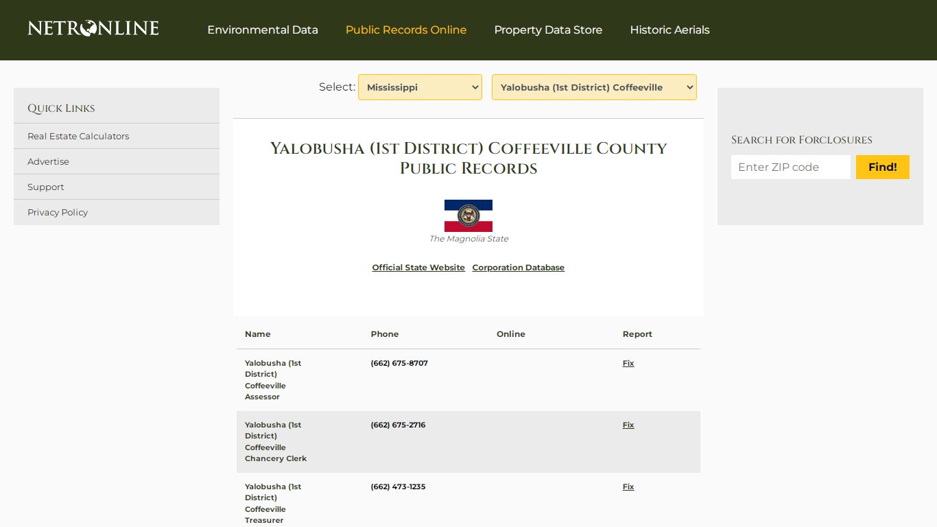 Yalobusha (1st District) Coffeeville County Public Records